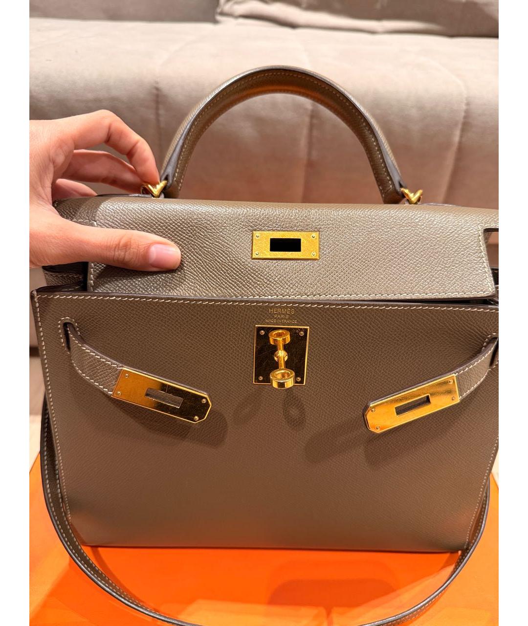 HERMES Антрацитовая кожаная сумка через плечо, фото 7
