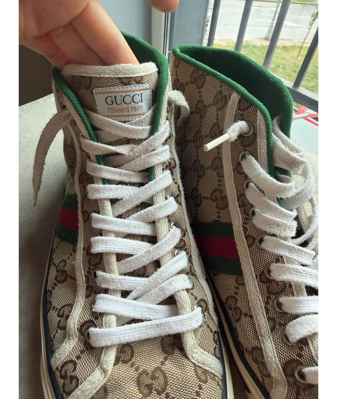 GUCCI Бежевые текстильные высокие кроссовки / кеды, фото 3