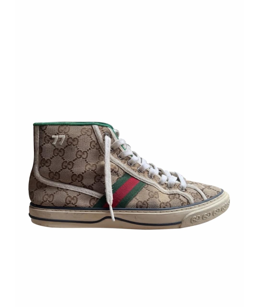 GUCCI Бежевые текстильные высокие кроссовки / кеды, фото 1