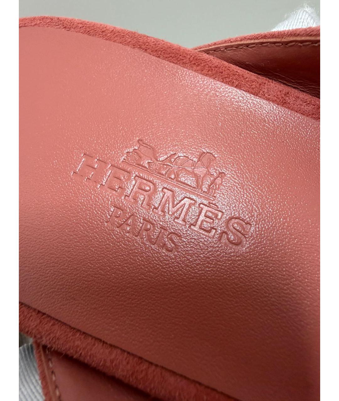 HERMES Коралловые замшевые мюли, фото 7