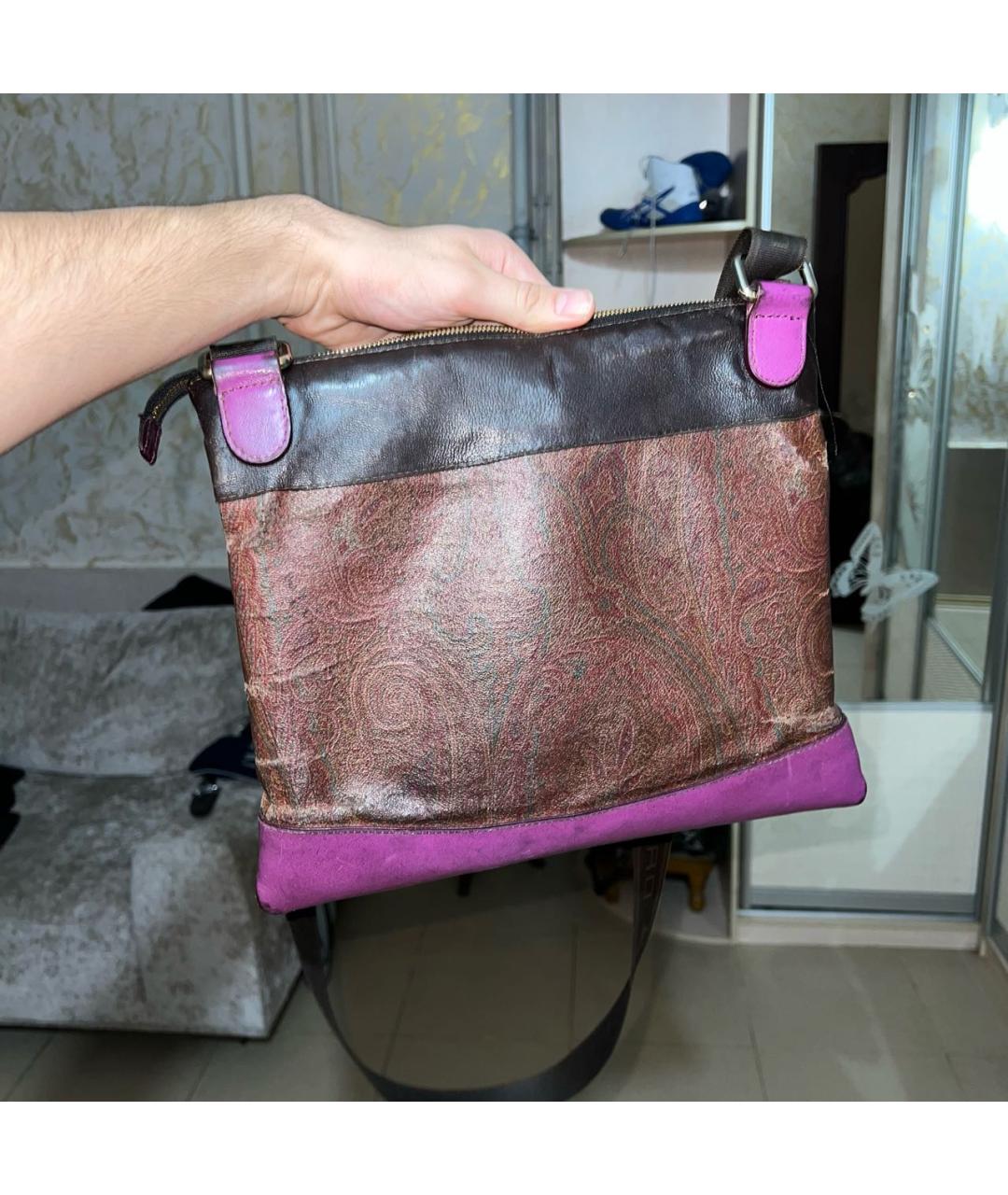 ETRO Коричневая барсетка из лакированной кожи, фото 4