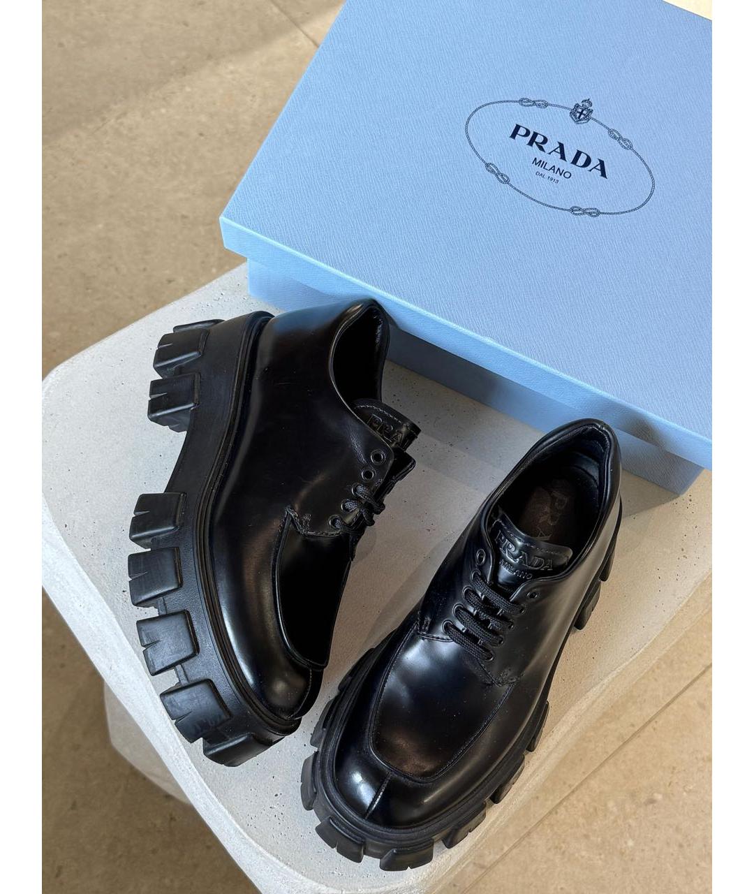 PRADA Черные кожаные брогги и оксфорды, фото 2