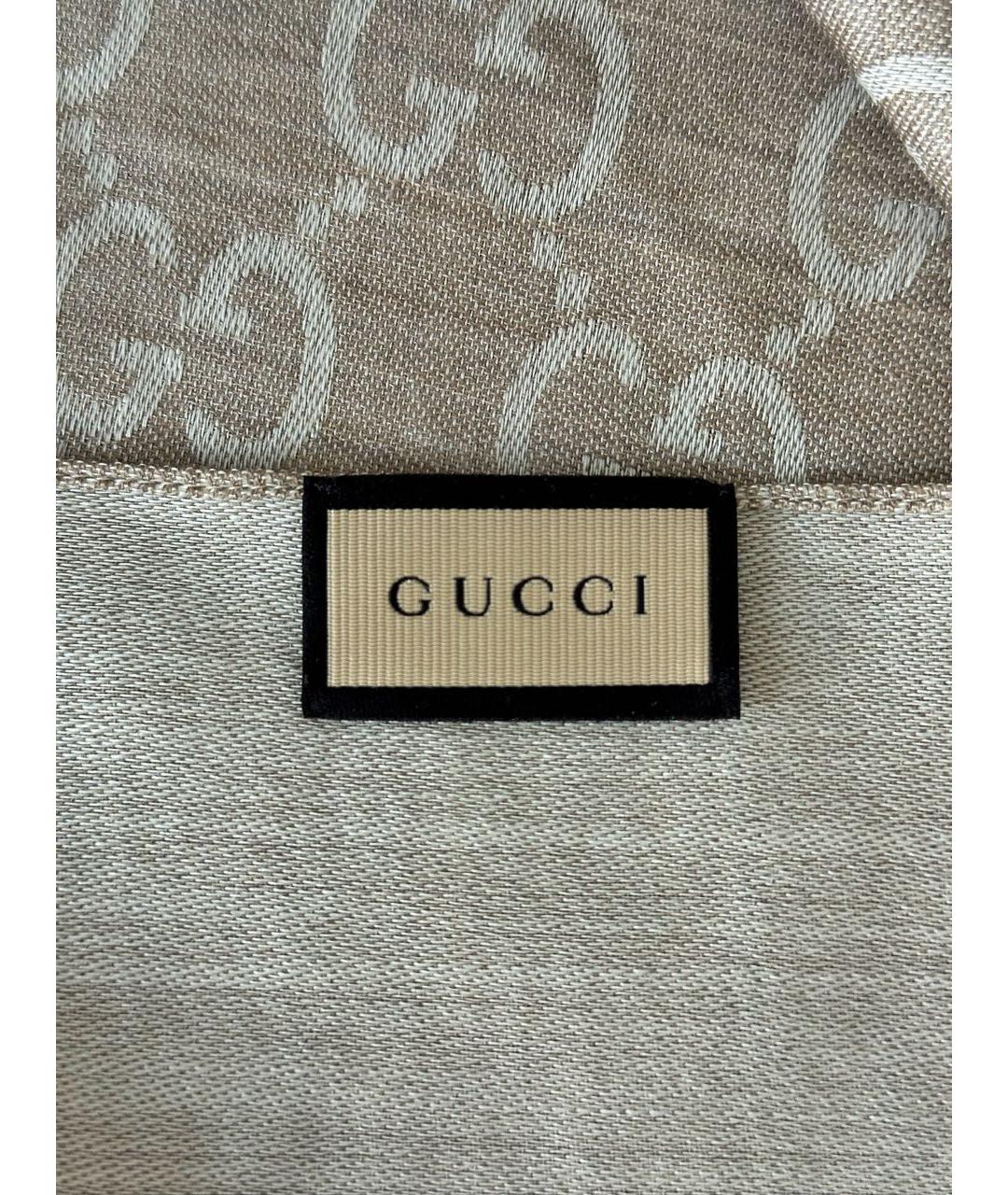 GUCCI Бежевый шерстяной платок, фото 6