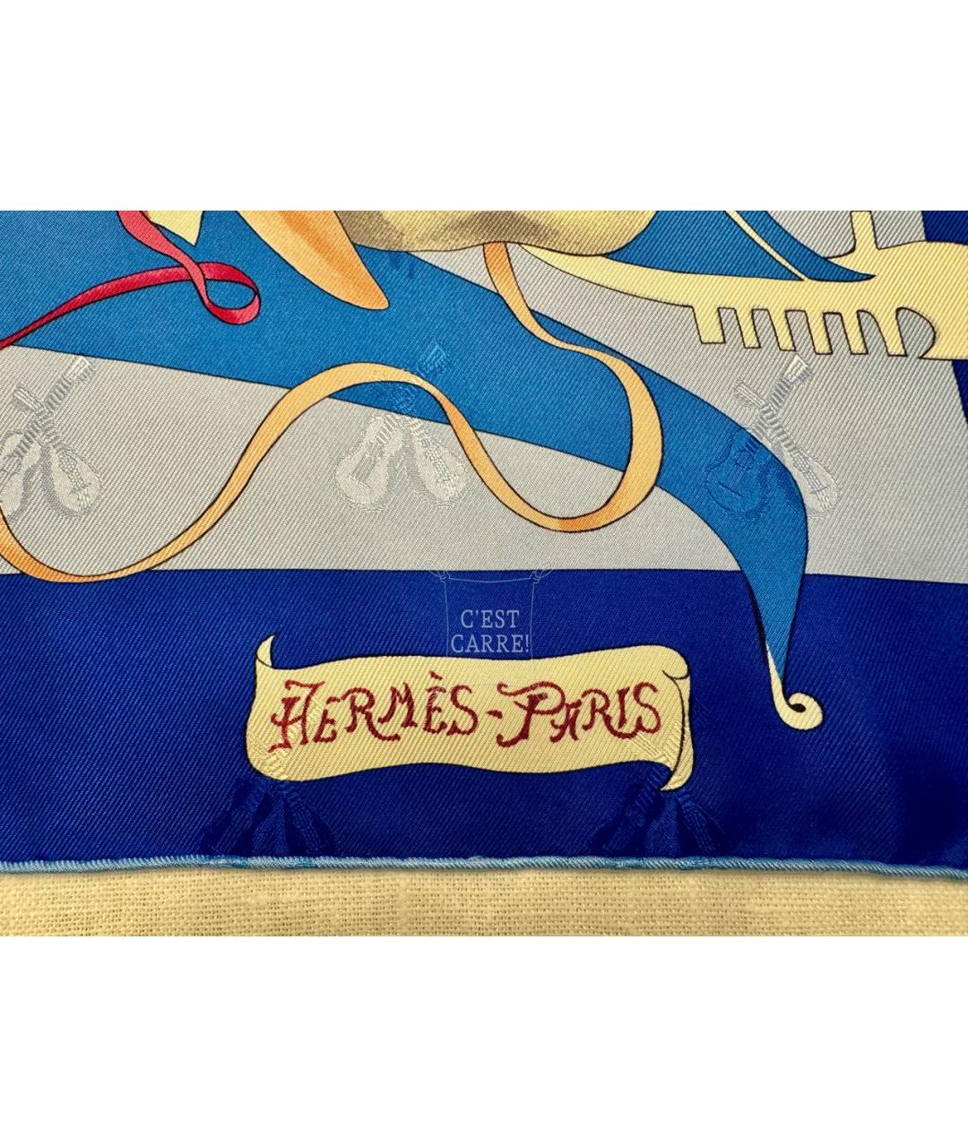 HERMES Голубой шелковый платок, фото 2