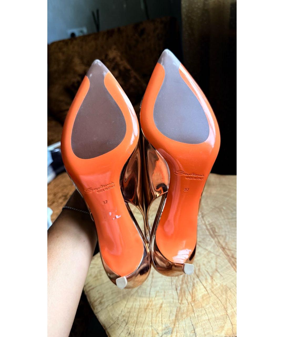 SANTONI Золотые кожаные босоножки, фото 4