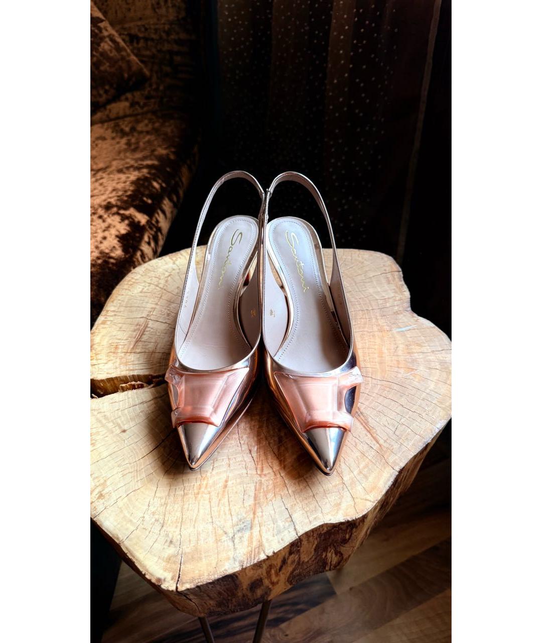 SANTONI Золотые кожаные босоножки, фото 2