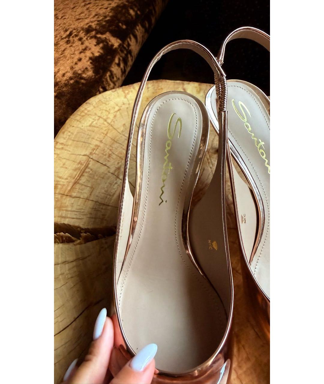 SANTONI Золотые кожаные босоножки, фото 6