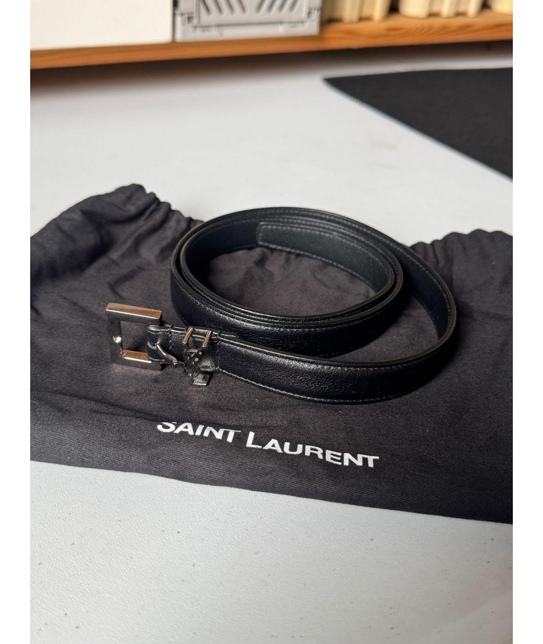 SAINT LAURENT Черный кожаный ремень, фото 4