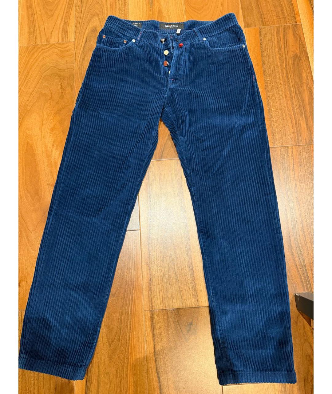 KITON Синие бархатные классические брюки, фото 7