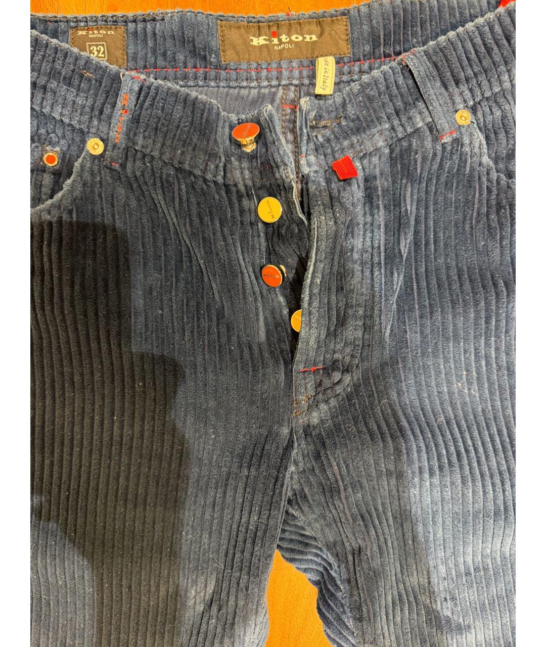 KITON Синие бархатные классические брюки, фото 4