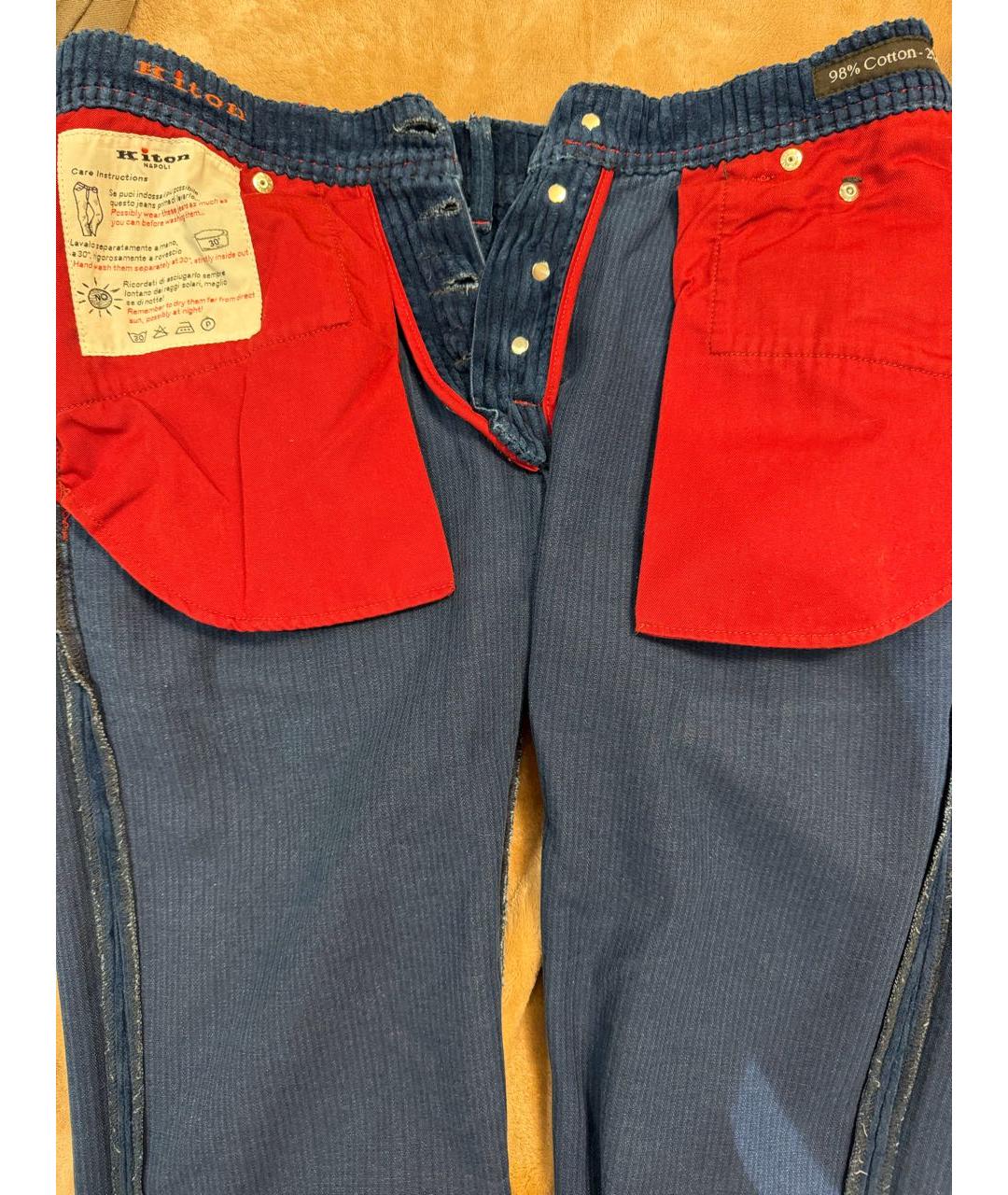 KITON Синие бархатные классические брюки, фото 3