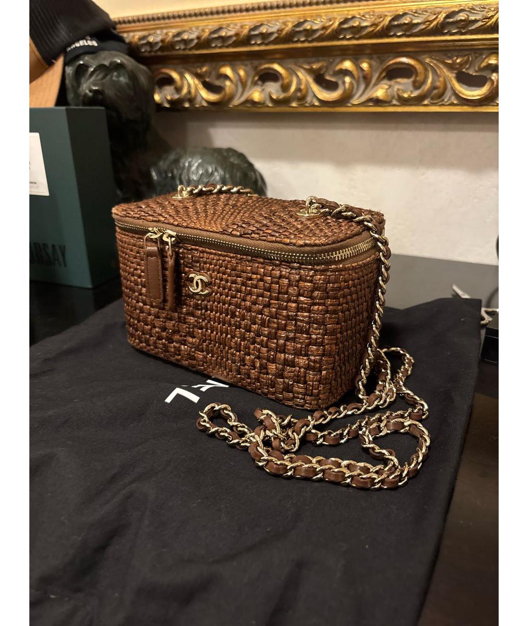 CHANEL Коричневая рафиевая сумка через плечо, фото 2