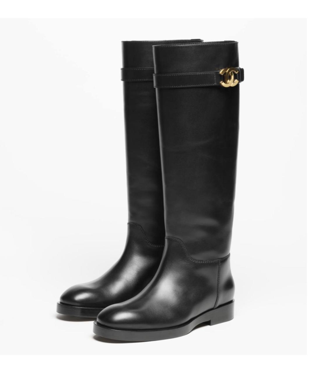 CHANEL Черные кожаные сапоги, фото 2