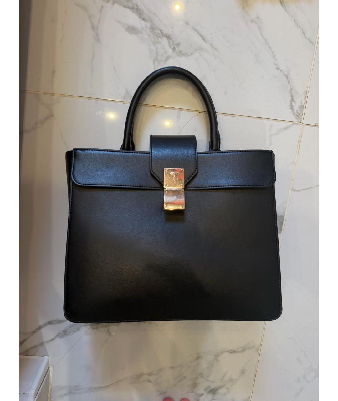 TRUSSARDI Черная сумка с короткими ручками из искусственной кожи, фото 7