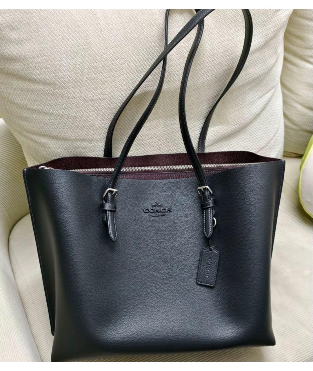 COACH Черная кожаная сумка тоут, фото 5