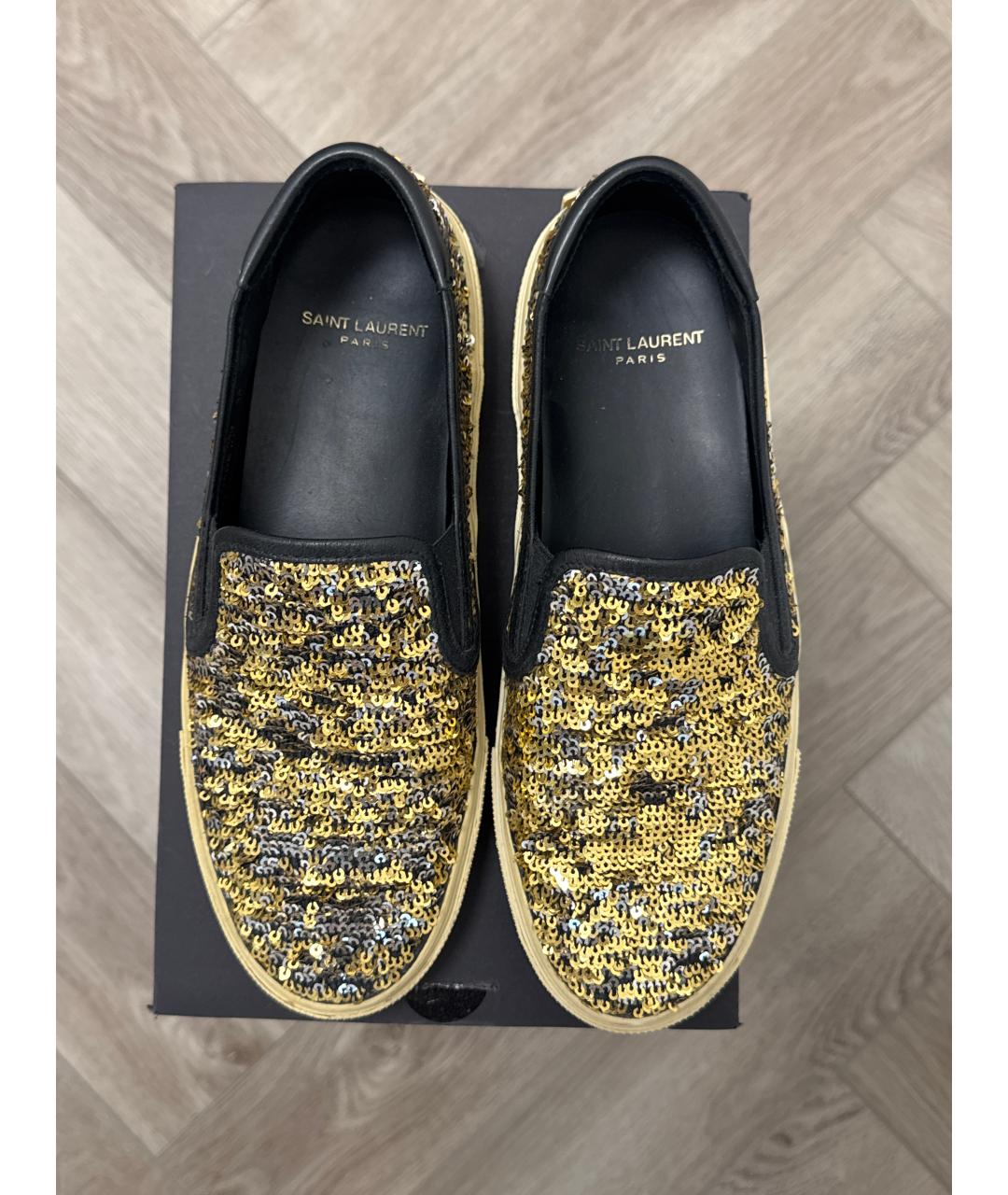 SAINT LAURENT Золотые кожаные кеды, фото 2
