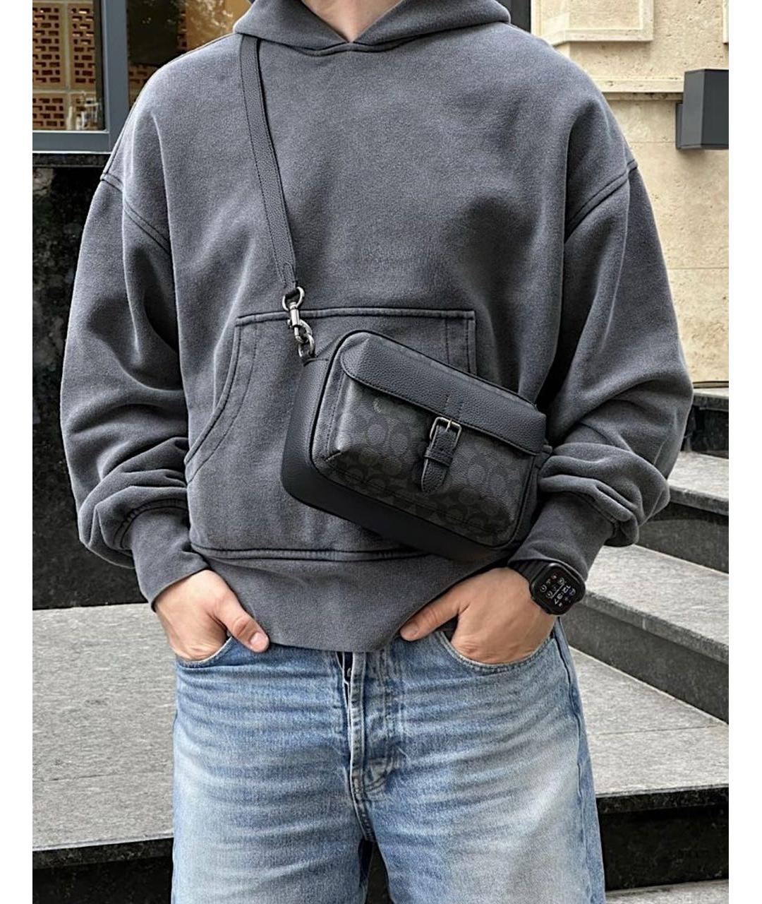 COACH Черная кожаная барсетка, фото 4