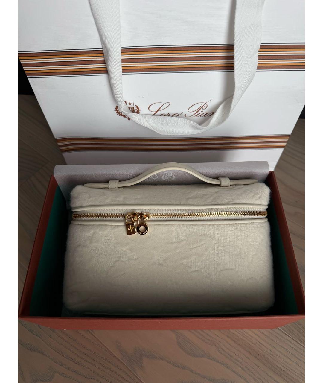 LORO PIANA Белая шерстяная сумка через плечо, фото 2