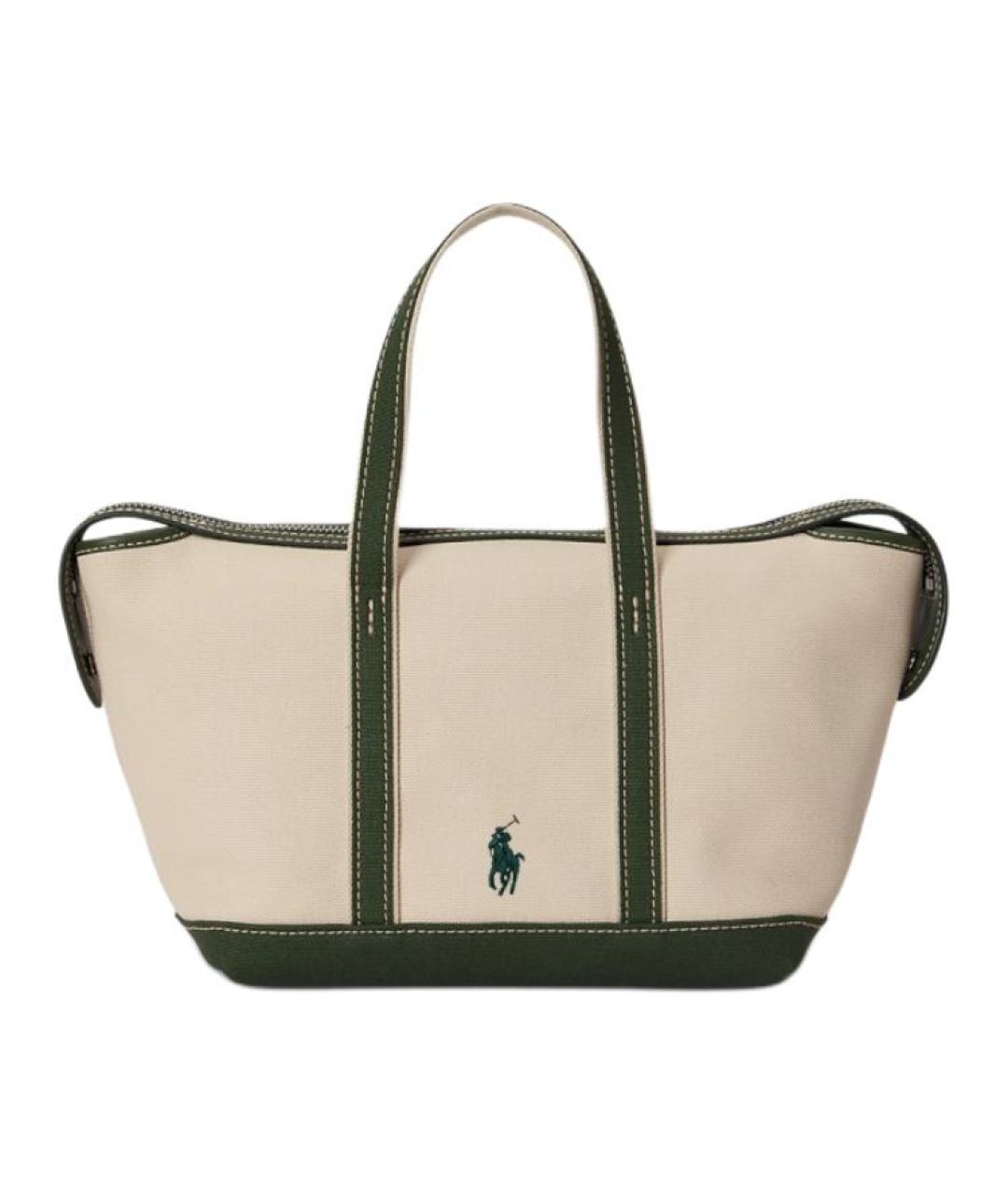 POLO RALPH LAUREN Бежевая сумка через плечо из канвы, фото 3