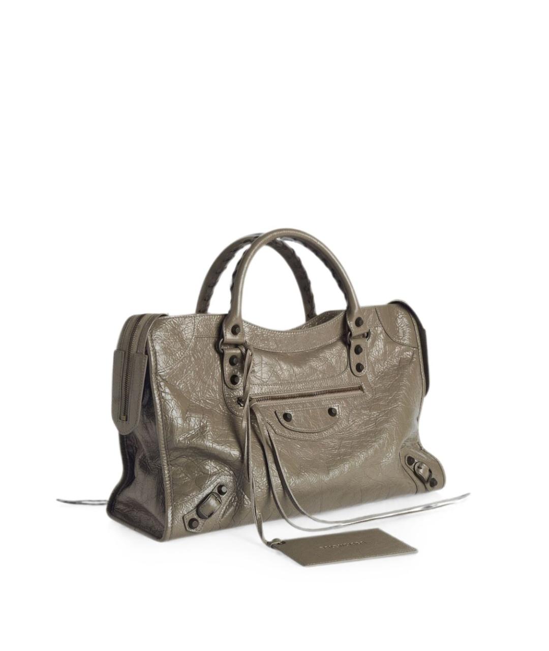 BALENCIAGA Хаки кожаная сумка тоут, фото 4