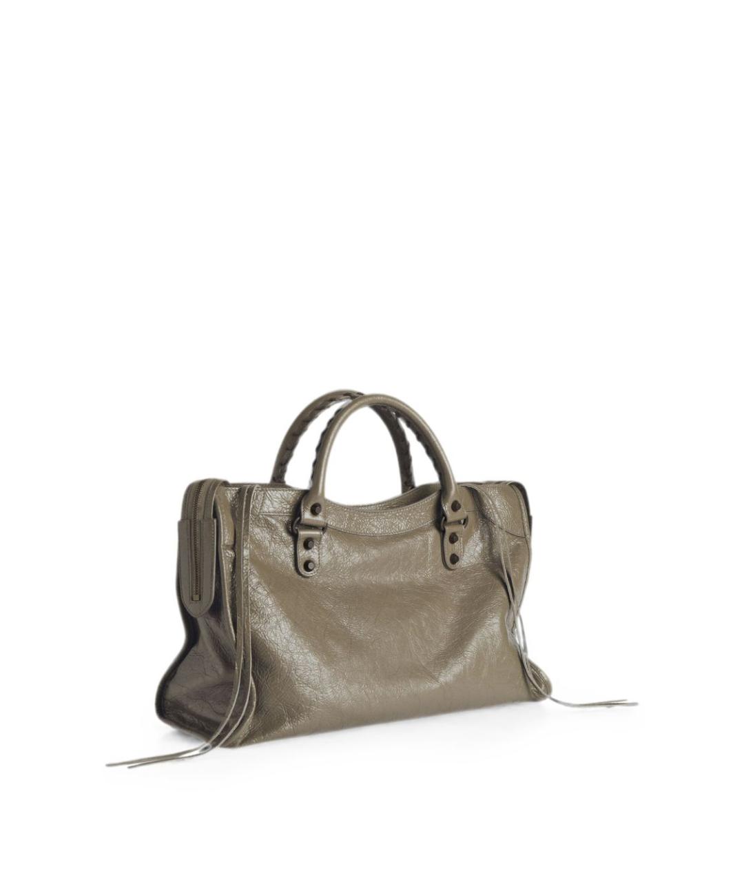 BALENCIAGA Хаки кожаная сумка тоут, фото 2