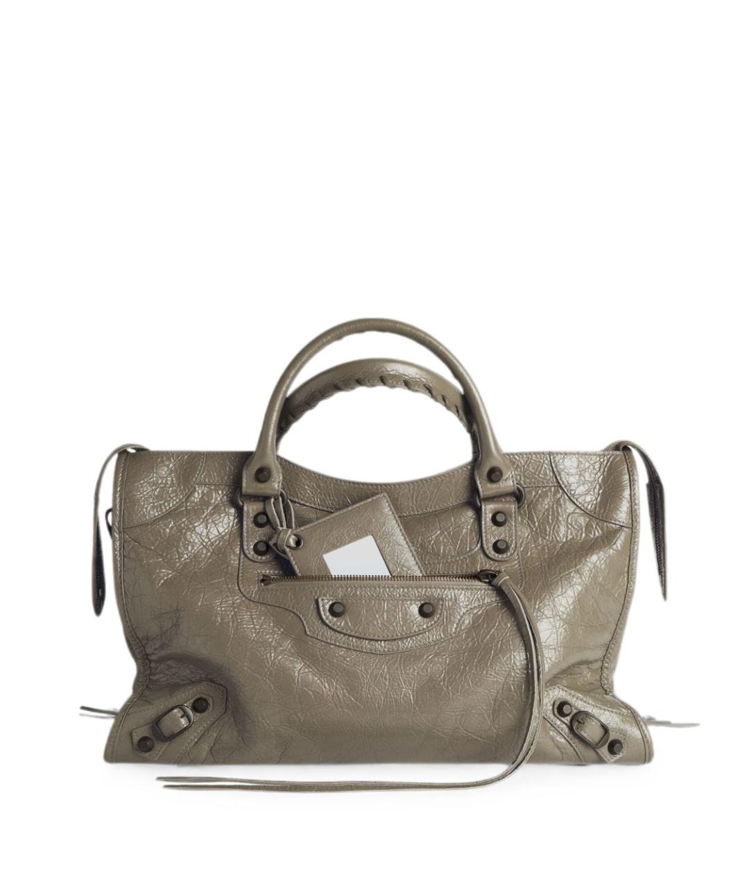 BALENCIAGA Хаки кожаная сумка тоут, фото 1