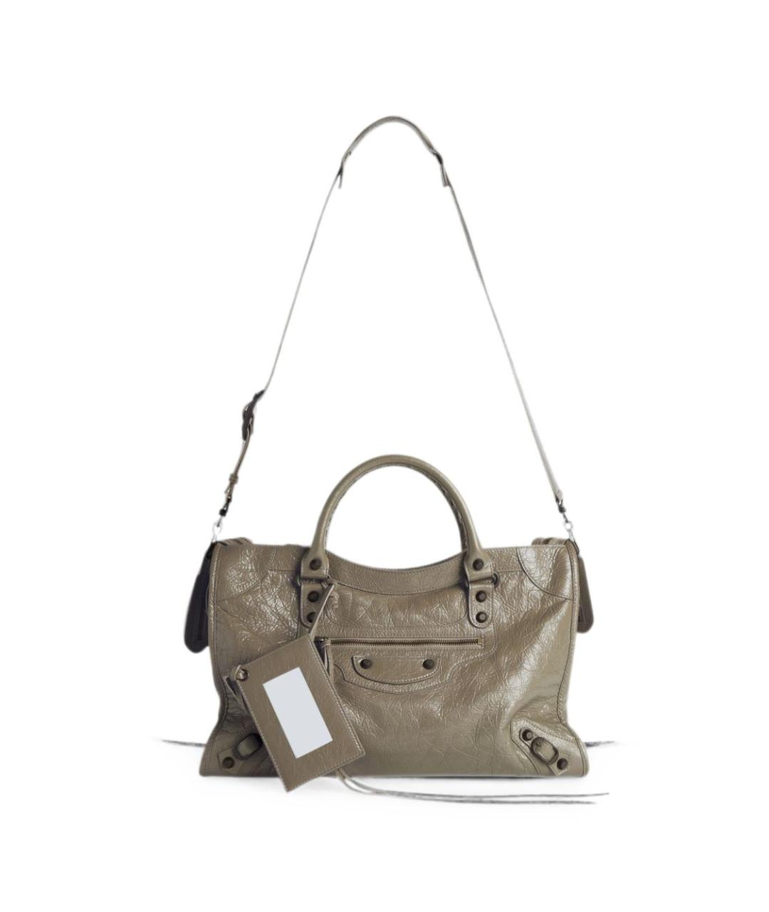 BALENCIAGA Хаки кожаная сумка тоут, фото 5