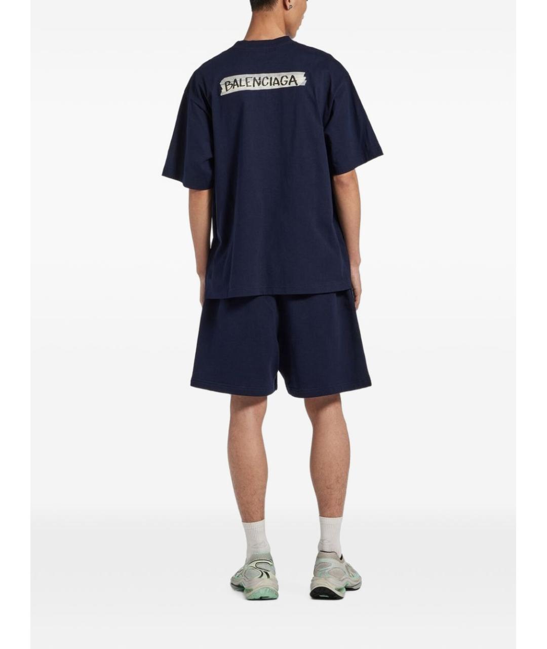 BALENCIAGA Темно-синяя хлопковая футболка, фото 2