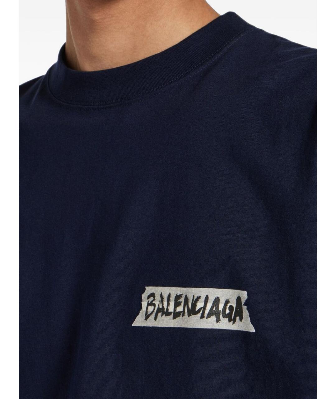 BALENCIAGA Темно-синяя хлопковая футболка, фото 3