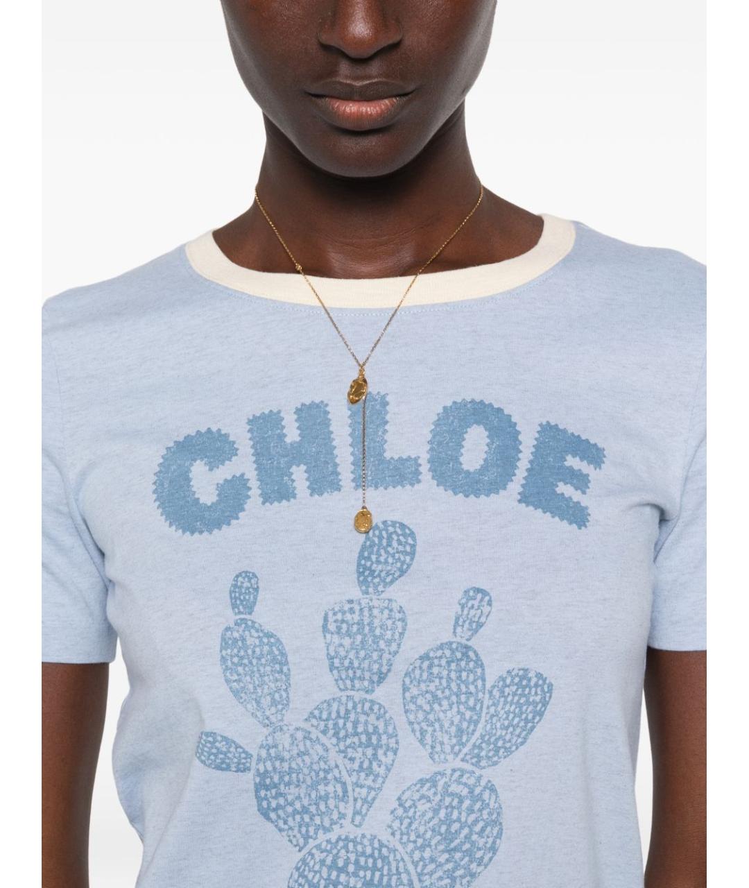 CHLOE Голубая хлопковая футболка, фото 4