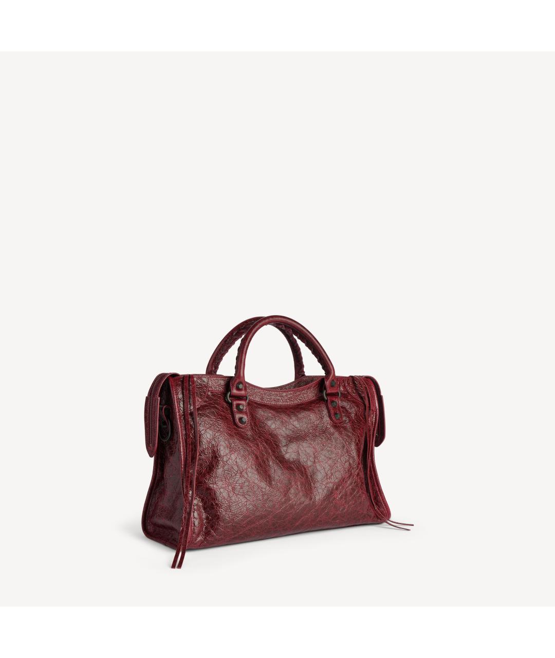 BALENCIAGA Бордовая кожаная сумка тоут, фото 3