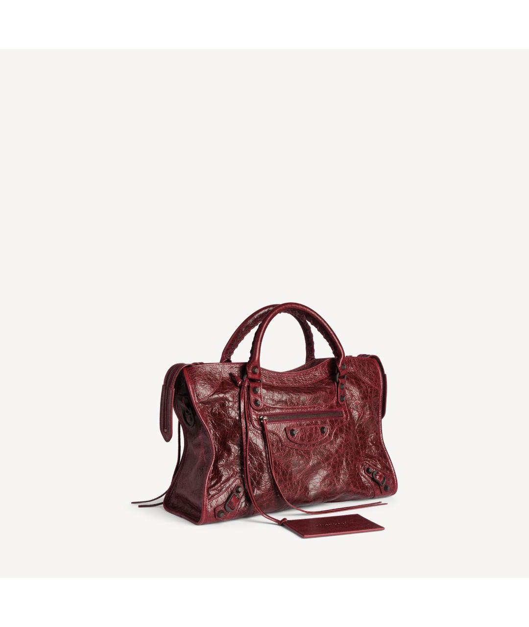 BALENCIAGA Бордовая кожаная сумка тоут, фото 2