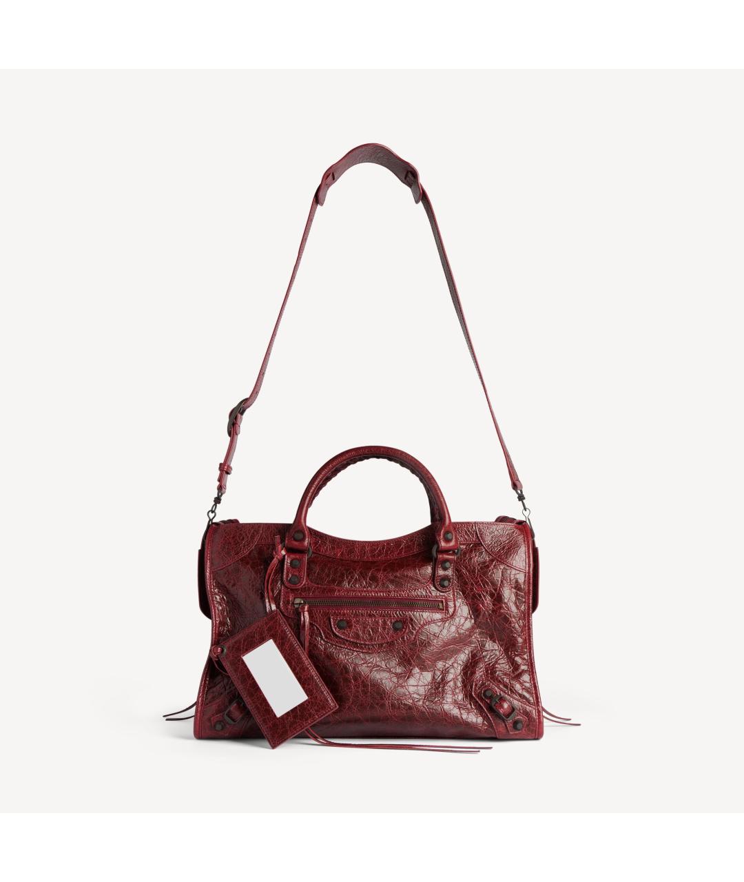 BALENCIAGA Бордовая кожаная сумка тоут, фото 5