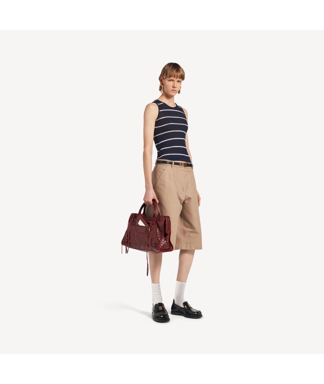 BALENCIAGA Бордовая кожаная сумка тоут, фото 7