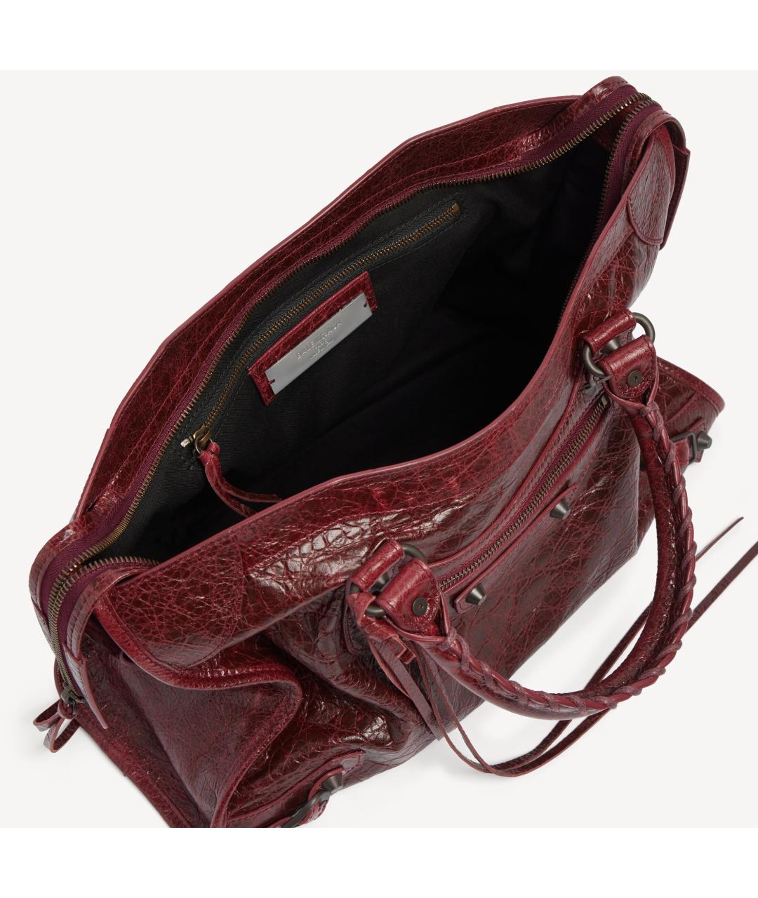 BALENCIAGA Бордовая кожаная сумка тоут, фото 4