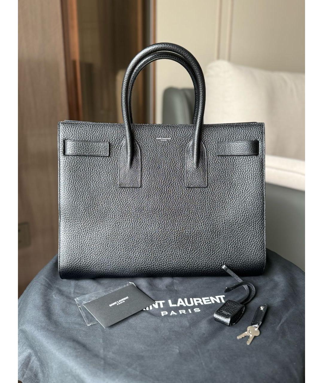 SAINT LAURENT Черная кожаная сумка тоут, фото 2