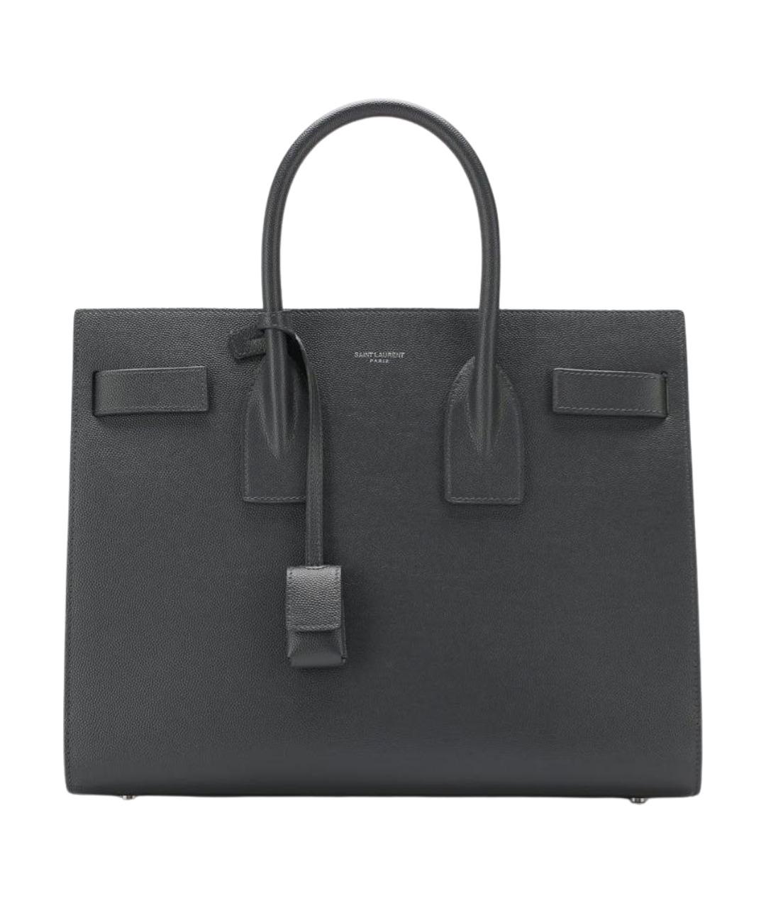 SAINT LAURENT Черная кожаная сумка тоут, фото 1