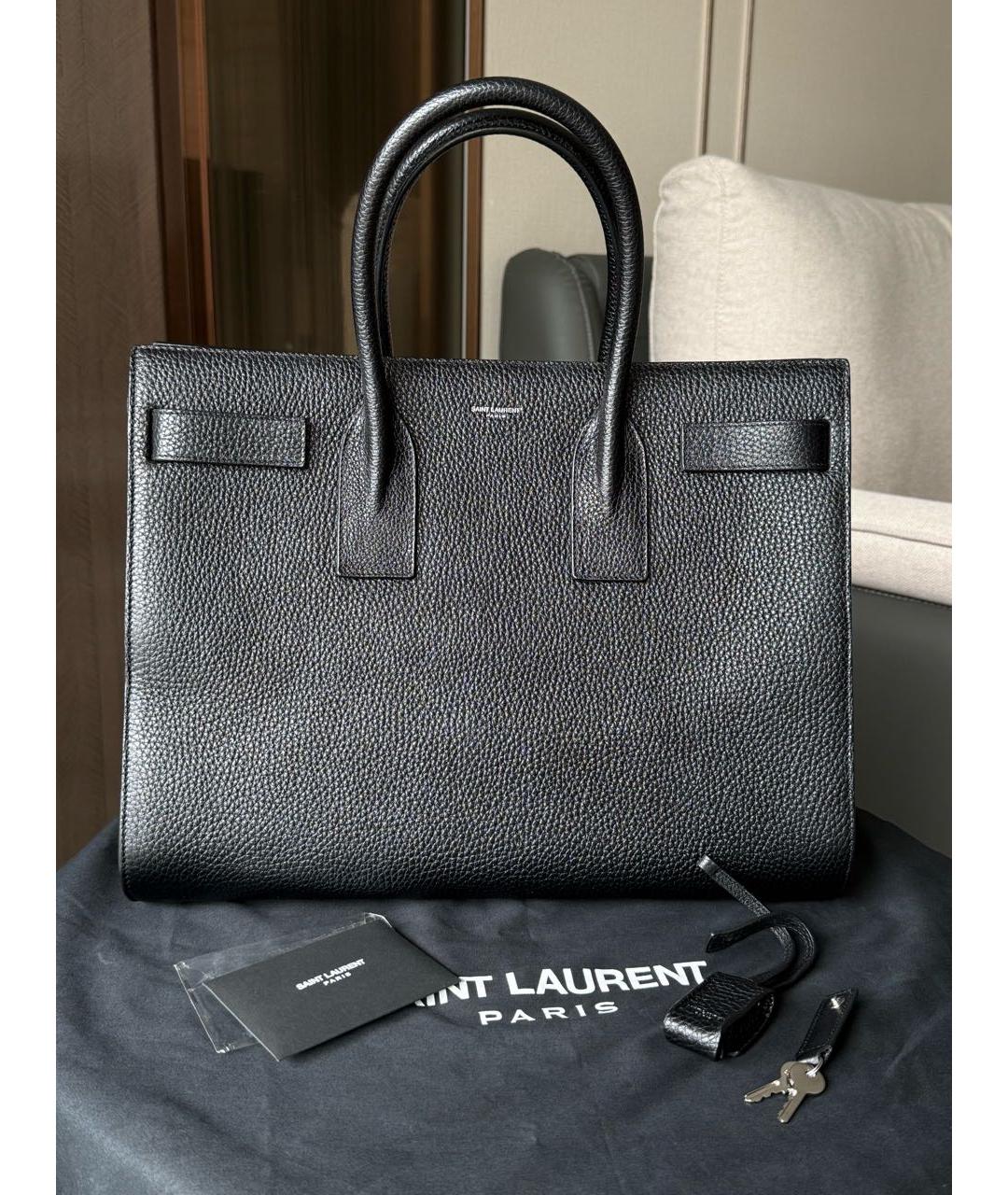 SAINT LAURENT Черная кожаная сумка тоут, фото 3
