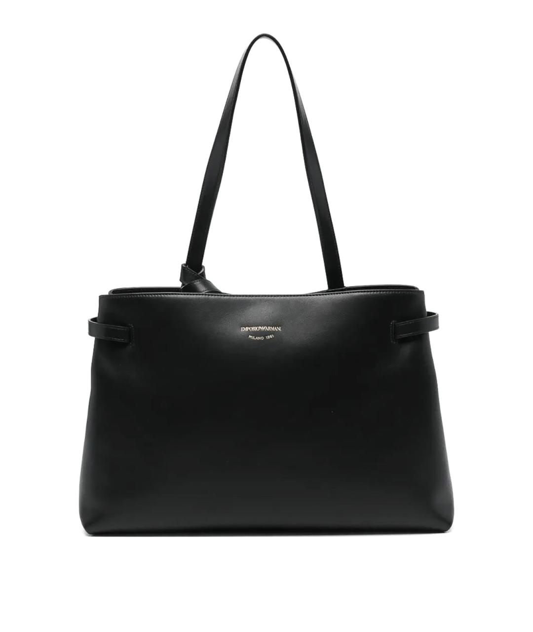 EMPORIO ARMANI Черная кожаная сумка тоут, фото 1