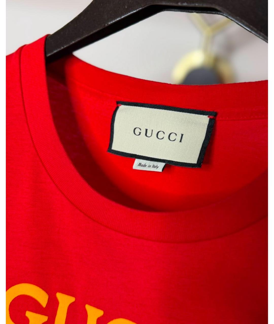 GUCCI Красная хлопковая футболка, фото 2