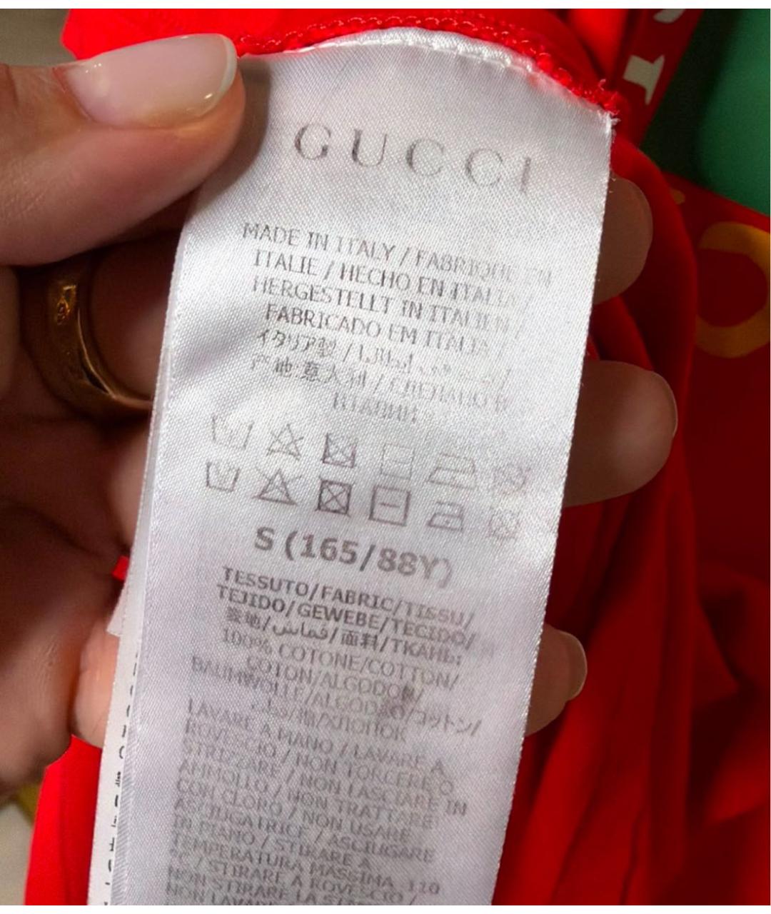 GUCCI Красная хлопковая футболка, фото 7