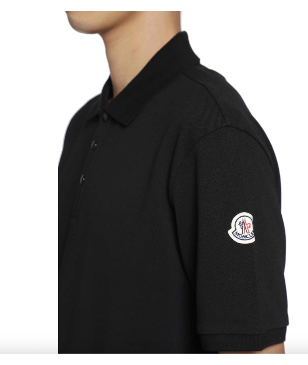 MONCLER Черное хлопковое поло с коротким рукавом, фото 4