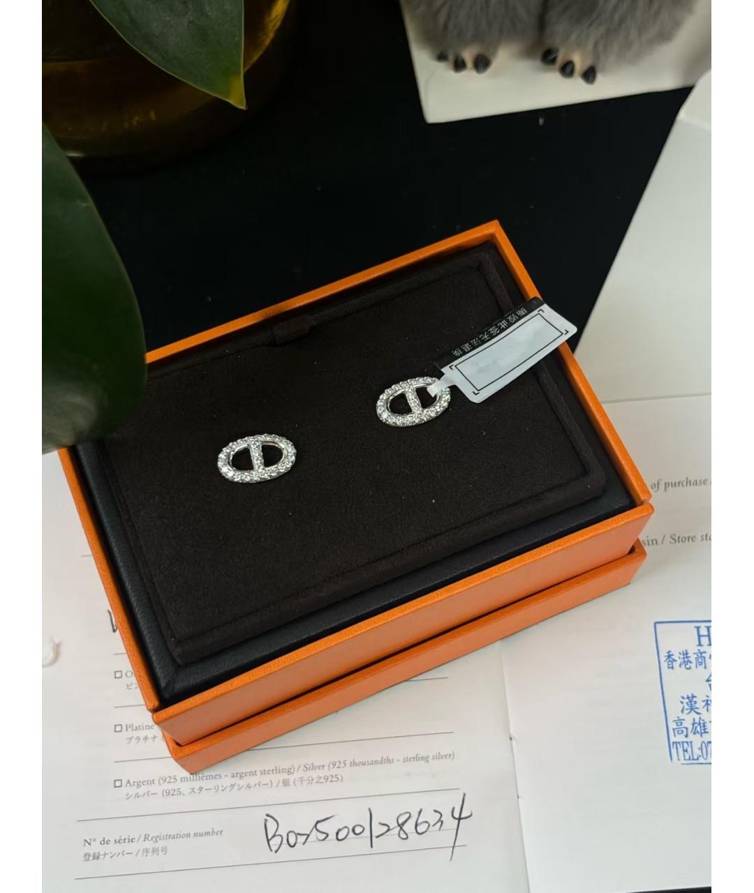 HERMES Серебряные серьги из белого золота, фото 3