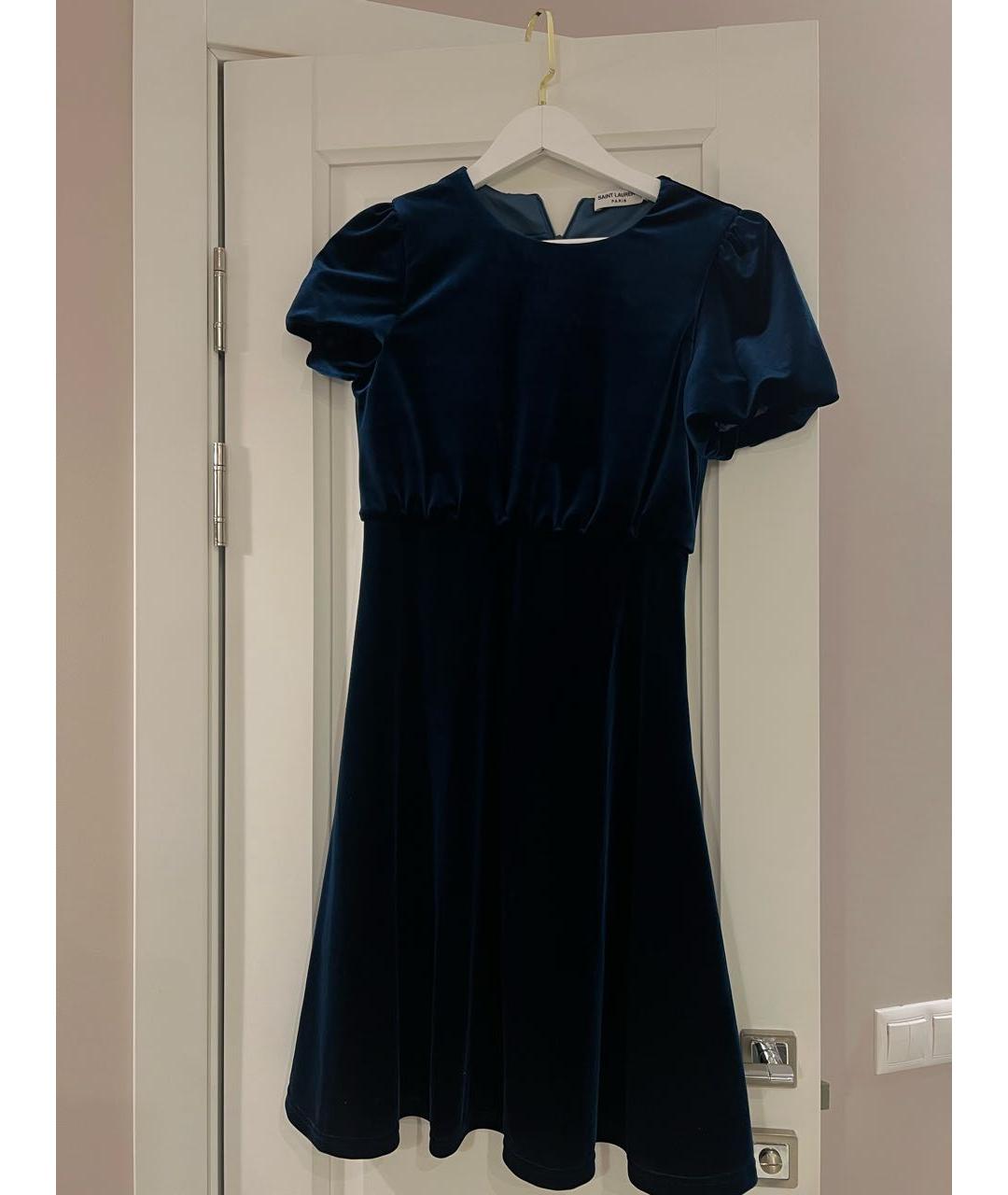 SAINT LAURENT Синее бархатное коктейльное платье, фото 3