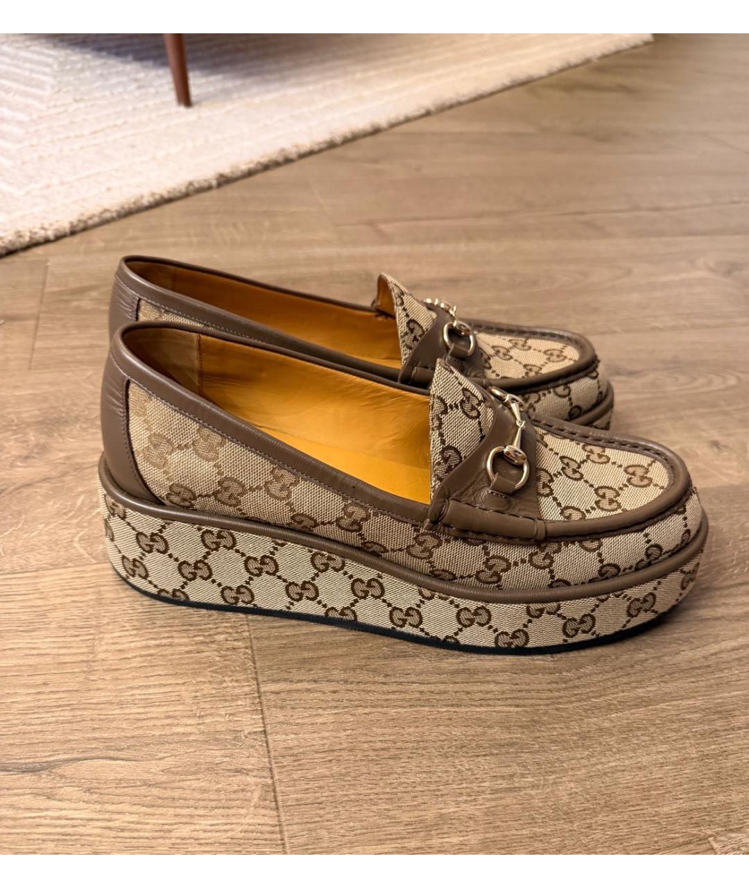GUCCI Бежевые текстильные лоферы, фото 5