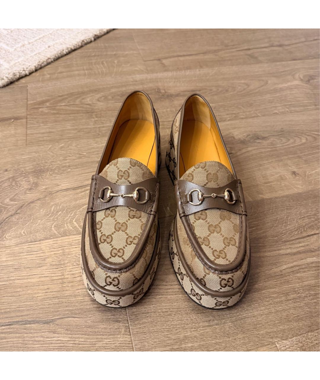 GUCCI Бежевые текстильные лоферы, фото 2
