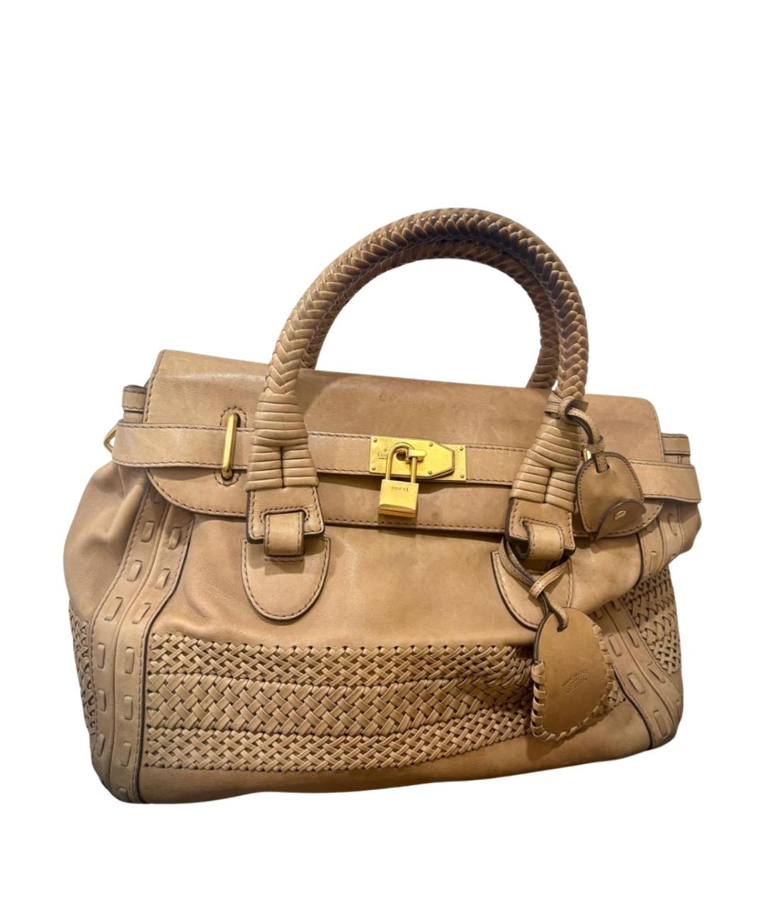 GUCCI Бежевая кожаная сумка с короткими ручками, фото 1