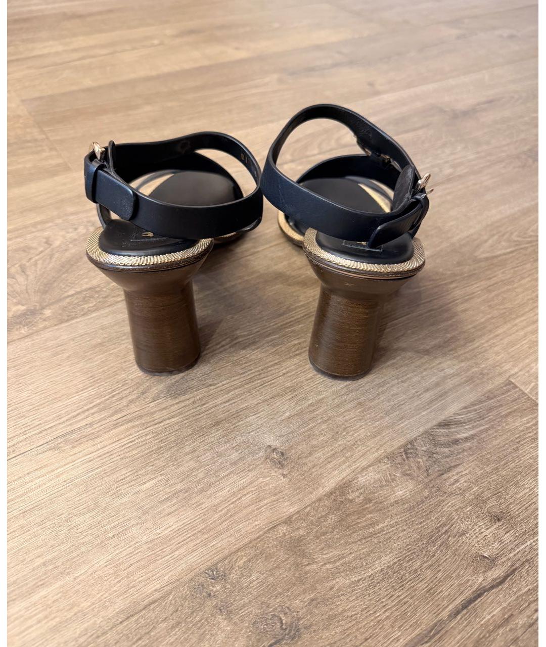 FERRAGAMO Черные кожаные босоножки, фото 4