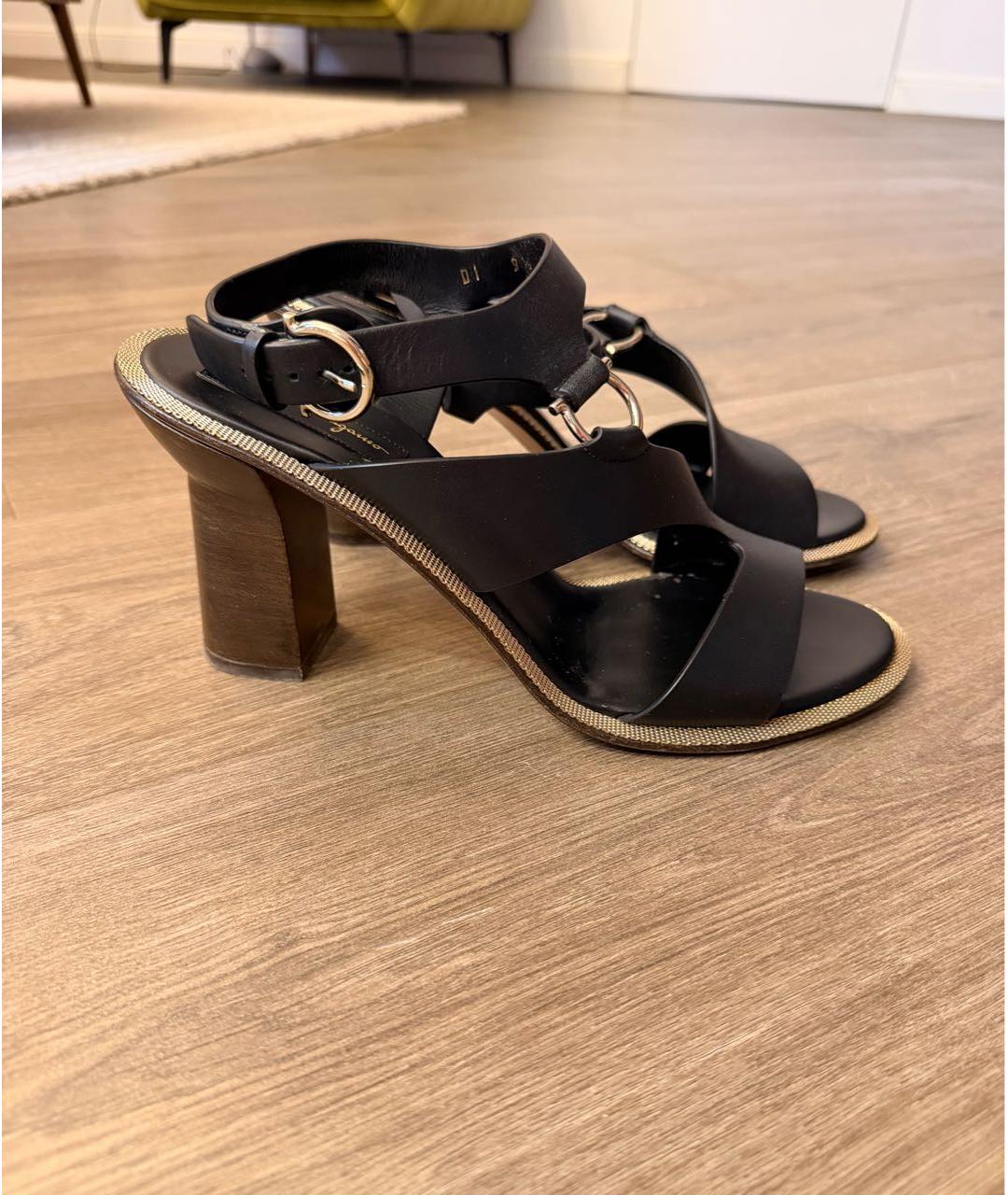 FERRAGAMO Черные кожаные босоножки, фото 5