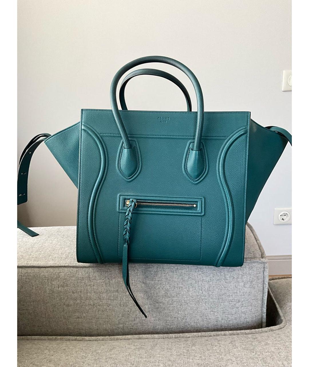 CELINE Зеленая кожаная сумка с короткими ручками, фото 6